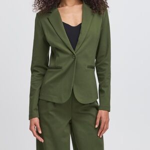 ICHI NWT  Olive Green One Button Blazer Jacket Small Stretch Tailored Office